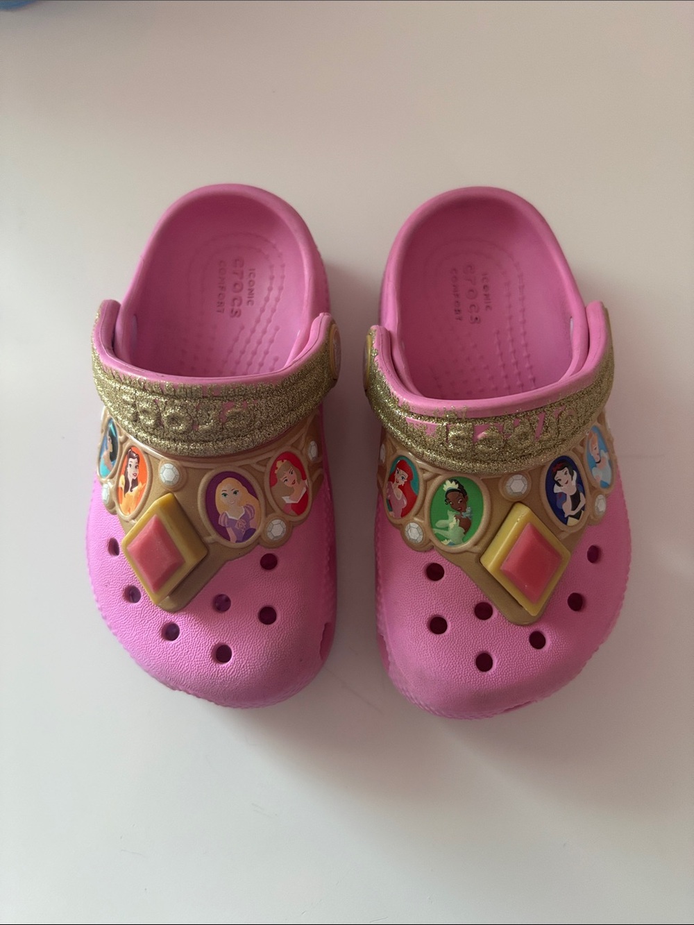 Pink Princess Crocs-Style Clogs with Gold Strap